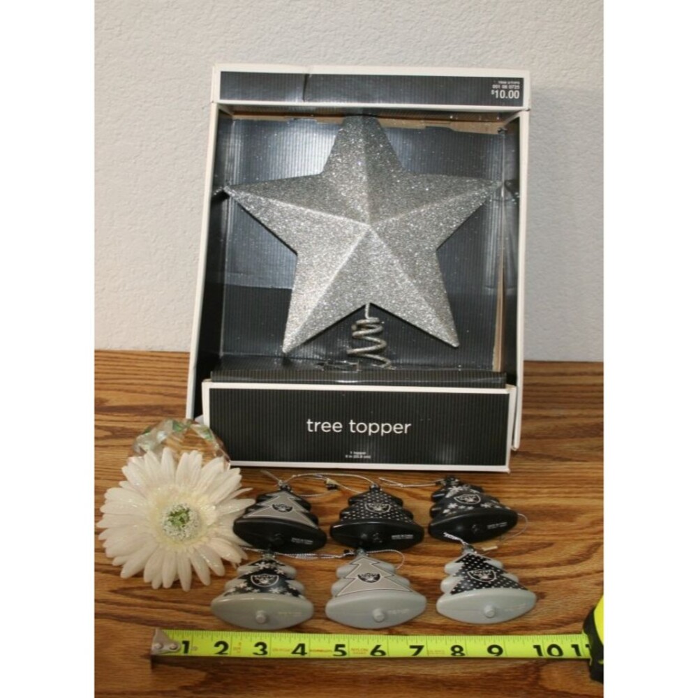 Target Silver Glitter Star Tree Topper Raiders Ornaments Christmas Decor Lot